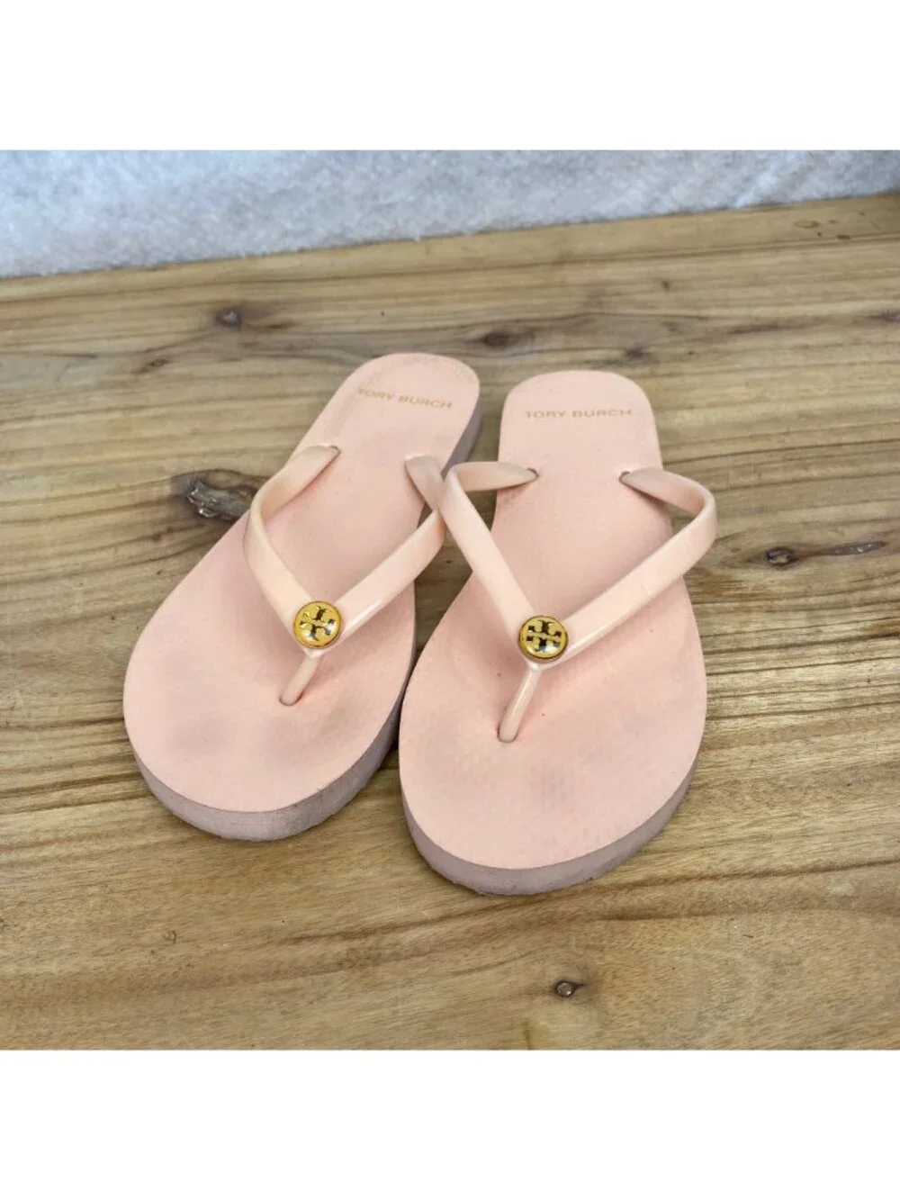 Tory Burch Chelsea Pink With Gold Hardware Flip Flops Platform Sandals Sz US 6